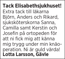 Tack Elisabethsjukhuset!