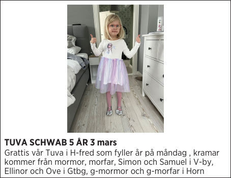 TUVA SCHWAB 5 ÅR 3 mars